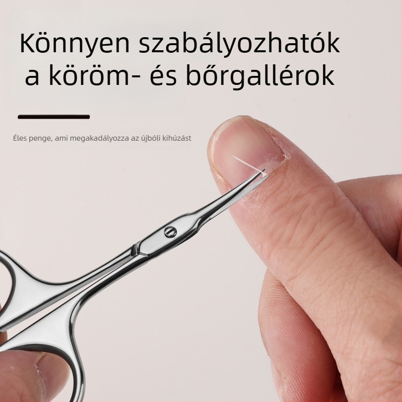 Rozsdamentes acélból készült köröm- és bőrtisztító olló, előre álló heg és ívelt nyéllel, manikűrhöz és szemöldök formázásához