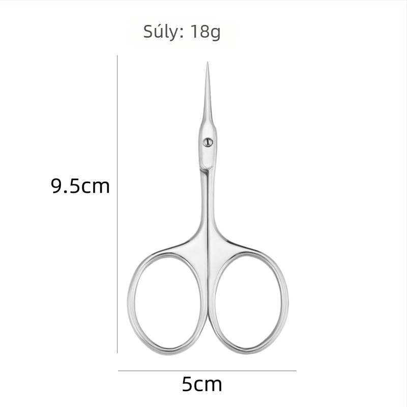 Rozsdamentes acélból készült köröm- és bőrtisztító olló, előre álló heg és ívelt nyéllel, manikűrhöz és szemöldök formázásához