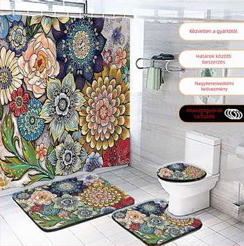 Bohem stílusú nyomtatott fürdőszobai zuhanyfüggöny és válaszfal készlet, poliészter, vízálló és penészálló (Poliészter; Bohem stílus; Nyomtatott minta; Testreszabás elérhető; Licencelt magáncímke)