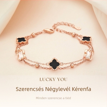 S925 ezüst karkötő agáttal, négylevelű lóhere, kettős rétegű virágos dizájn, női könnyű luxus stílus