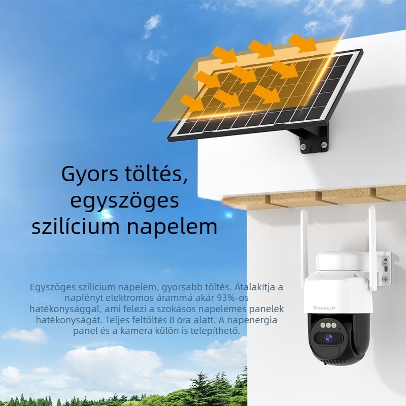 4G napelemes kültéri kamera 360° panorámával, nappal/éjszaka látótérrel, távoli vezeték nélküli megfigyeléssel és riasztási funkcióval