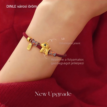 Ting Le kézzel fűzött zsinór karkötő ötvözet és 24K aranyozással, ló év zodiakusa, uniszex divatos kiegészítő