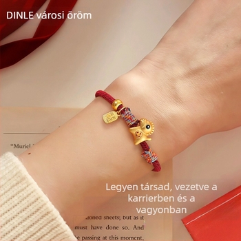 Ting Le kézzel fűzött zsinór karkötő ötvözet és 24K aranyozással, ló év zodiakusa, uniszex divatos kiegészítő
