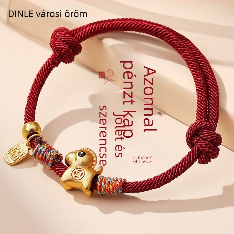 Ting Le kézzel fűzött zsinór karkötő ötvözet és 24K aranyozással, ló év zodiakusa, uniszex divatos kiegészítő