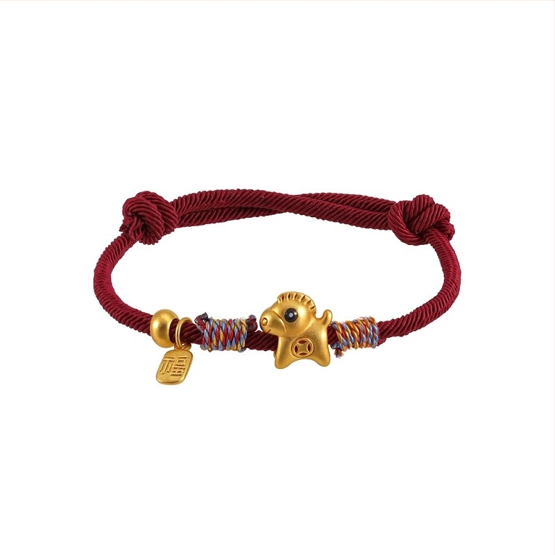 Ting Le kézzel fűzött zsinór karkötő ötvözet és 24K aranyozással, ló év zodiakusa, uniszex divatos kiegészítő