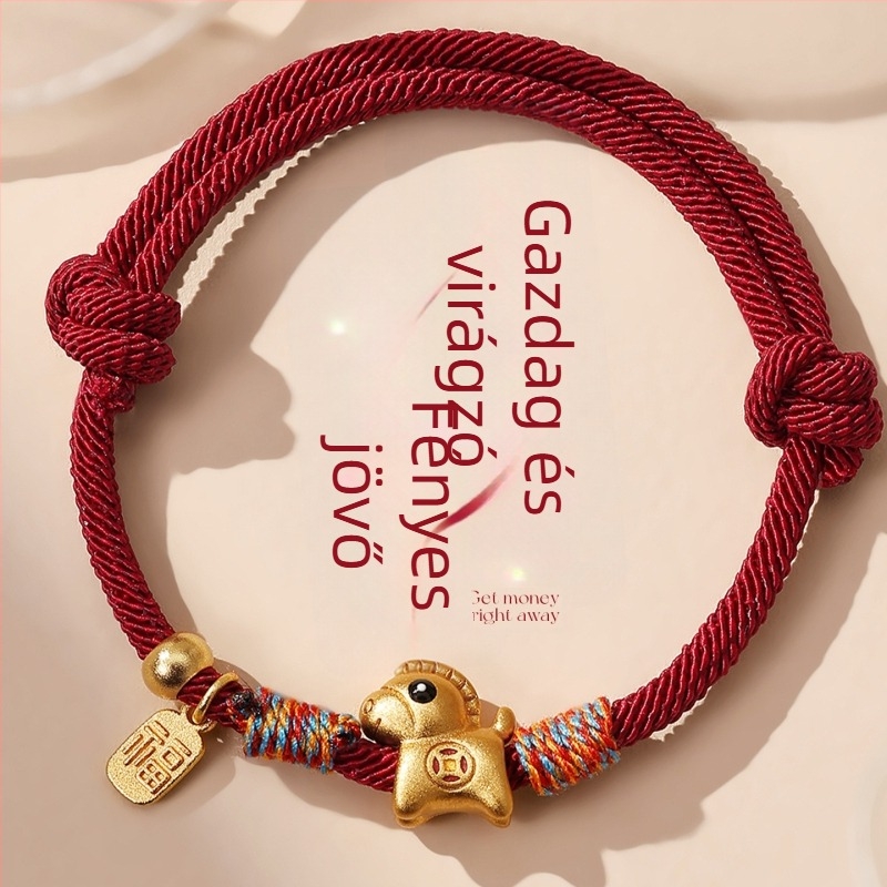 Ting Le kézzel fűzött zsinór karkötő ötvözet és 24K aranyozással, ló év zodiakusa, uniszex divatos kiegészítő