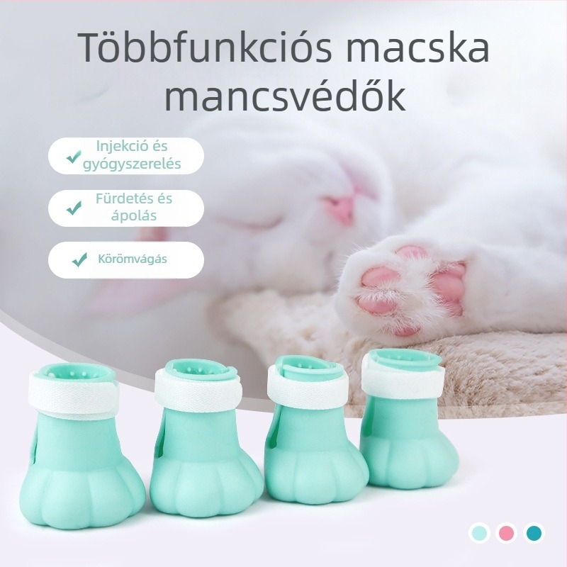 Macska lábvédők fürdetéshez, karcolás elleni védelem, gumírozott cipő és kesztyű, multifunkcionális