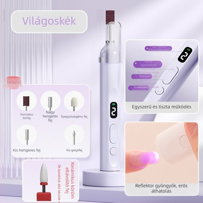 Többfunkciós manikűr készlet: 2 az 1-ben elektromos körömpolírozó lámpával és polírozó tollal, modell Ys-mj003, Zhejiang eredet, alapcsomag