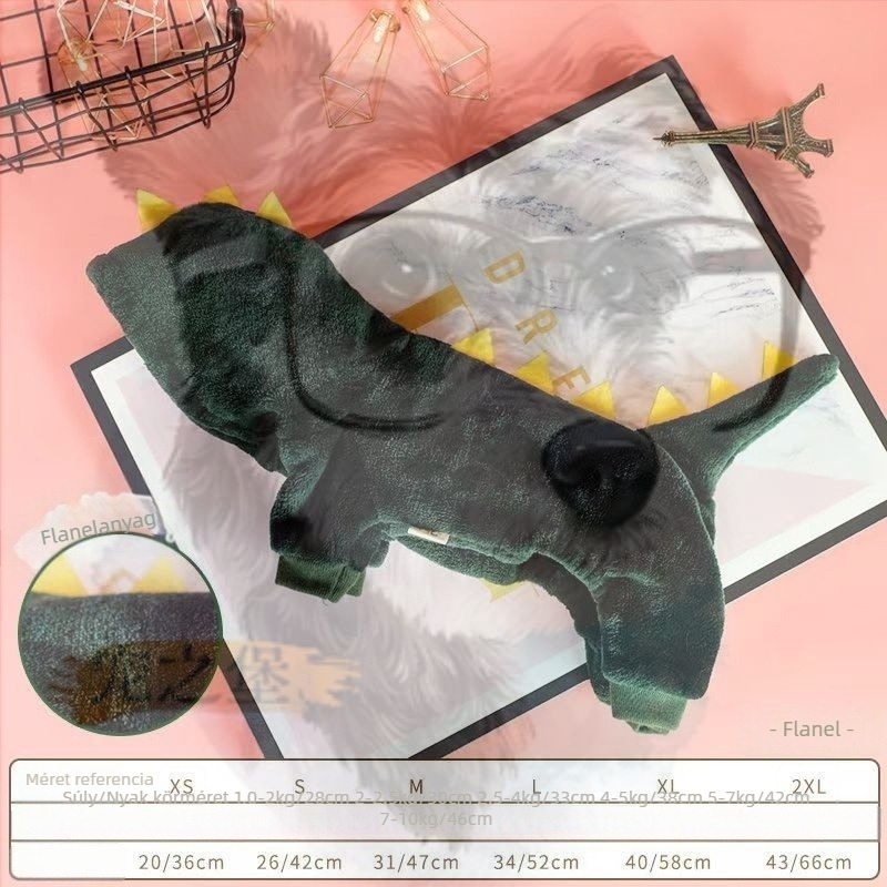 Macska alakváltó jelmez, tigro-dinoszaurusz motívummal, gumiból készült, meleg viselet négy lábra, Nutro/miss márkával