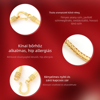 Réz aranyozott láncos karkötő, uniszex, kínai stílus, kígyócsont mintázatú lánccal és gyöngyökkel, elektroplakolás, művészi retro dizájn