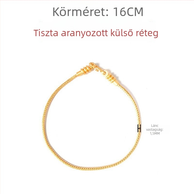 Réz aranyozott láncos karkötő, uniszex, kínai stílus, kígyócsont mintázatú lánccal és gyöngyökkel, elektroplakolás, művészi retro dizájn