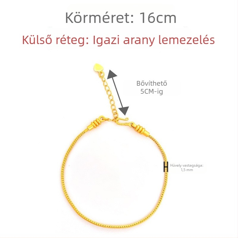 Réz aranyozott láncos karkötő, uniszex, kínai stílus, kígyócsont mintázatú lánccal és gyöngyökkel, elektroplakolás, művészi retro dizájn