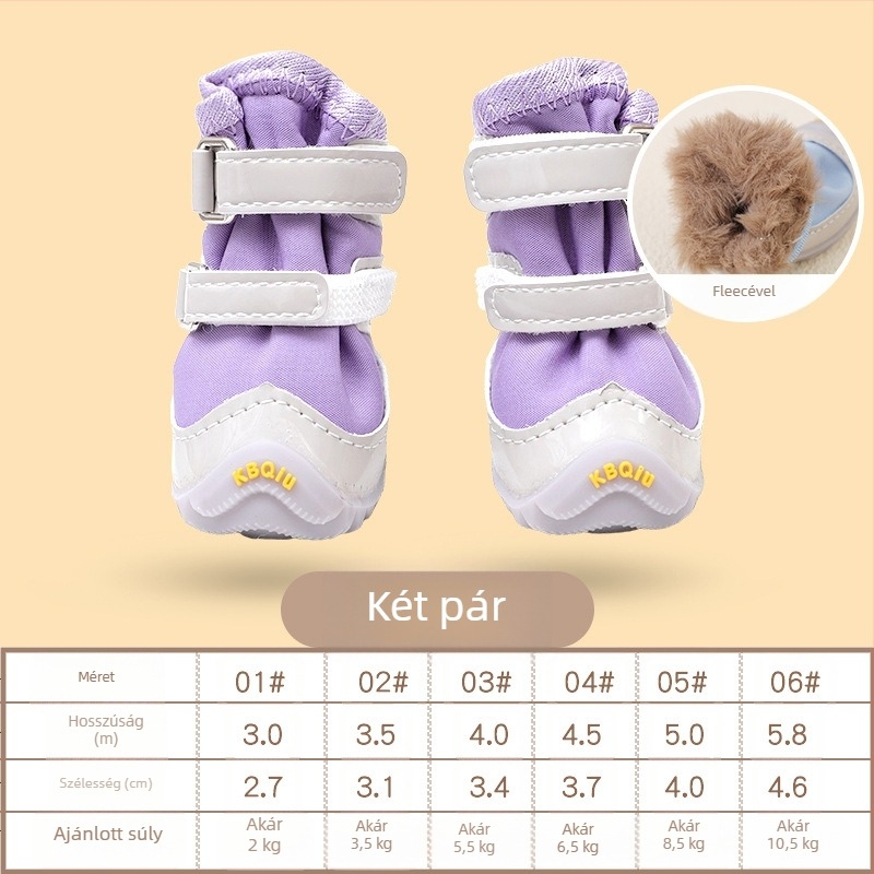 Kis testű kutyáknak szánt téli meleg cipő – puha talp, csúszásmentes, gumi, szennyeződésálló