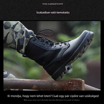 Uniszex acélorrú harctéri csizma kültéri katonai kiképzéshez, magas szárú, EVA talppal