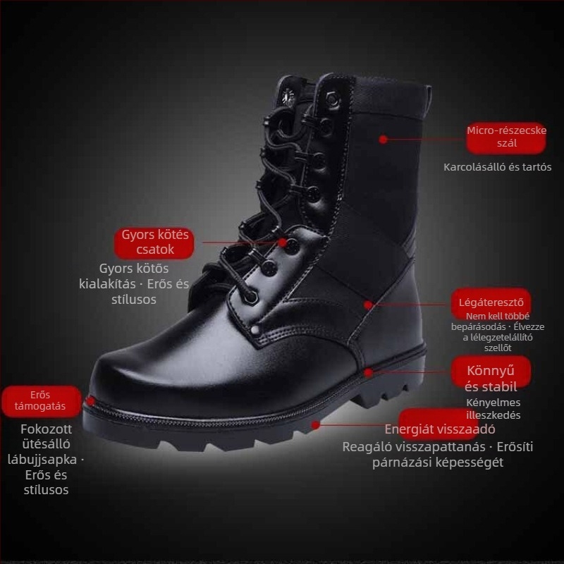 Uniszex acélorrú harctéri csizma kültéri katonai kiképzéshez, magas szárú, EVA talppal