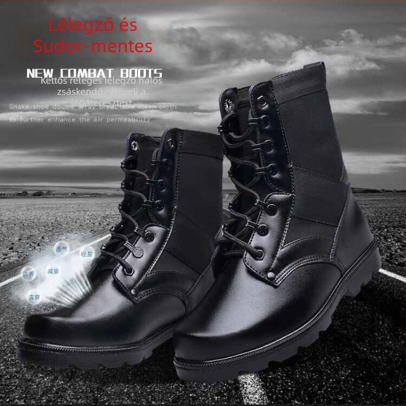 Uniszex acélorrú harctéri csizma kültéri katonai kiképzéshez, magas szárú, EVA talppal