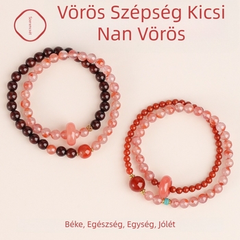 Nanhong lányoknak szánt karkötő, természetes kristály, fényes felület, kettős kör, eredeti dizájn, 2025 tavasz