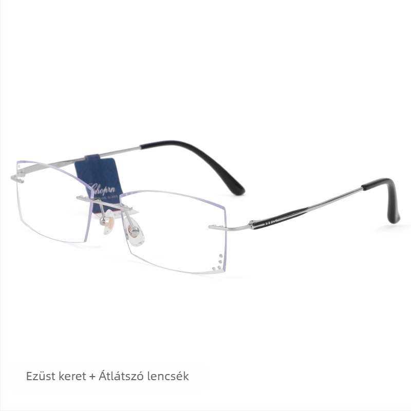 Presbyopikus szemüveg keret nélküli, lencsék műgyanta anyagból, keret ötvözetből, négyzetes dizájn kerek arcra, idős viselőknek, közel- és távollátáshoz kompatibilis