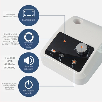 Elektromos magas fordulatszámú körömcsiszoló, modell 204, 45000 RPM, körmök reszelésére és a lakk eltávolítására