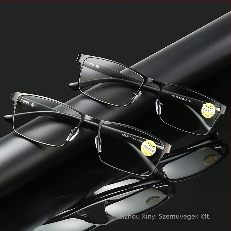 Olvasó szemüveg anti-kék fény lencsékkel, nagy négyszögletes keret, műanyag és fém keret, teljes keret