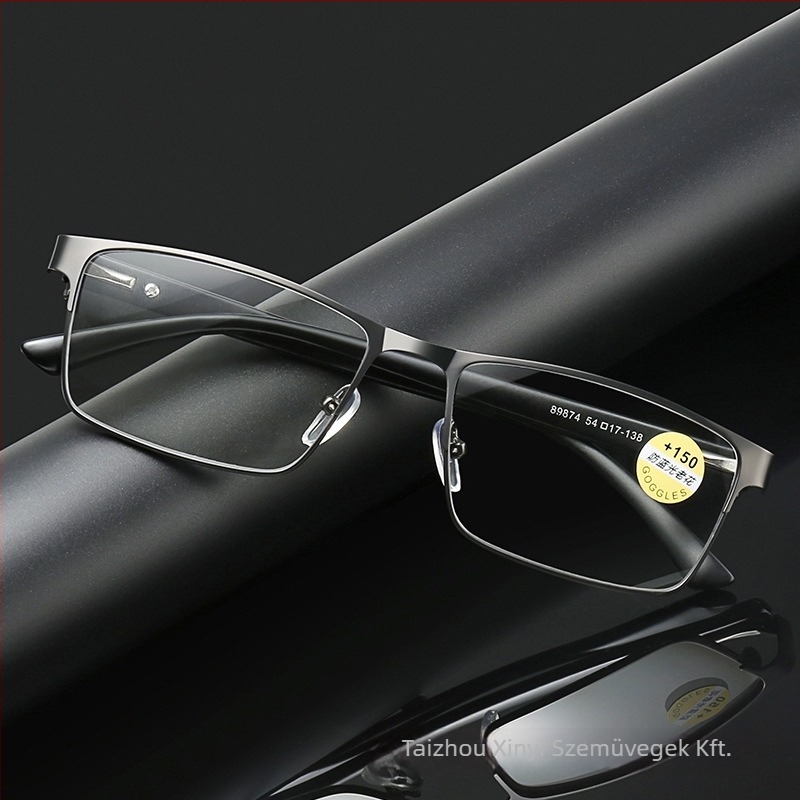 Olvasó szemüveg anti-kék fény lencsékkel, nagy négyszögletes keret, műanyag és fém keret, teljes keret