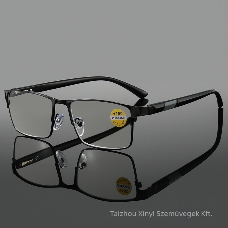 Olvasó szemüveg anti-kék fény lencsékkel, nagy négyszögletes keret, műanyag és fém keret, teljes keret