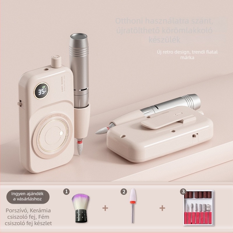 Tölthető elektromos körömcsiszoló gép – eszközkészlettel, manikűrhöz, csiszolás és polírozás, műanyag ház