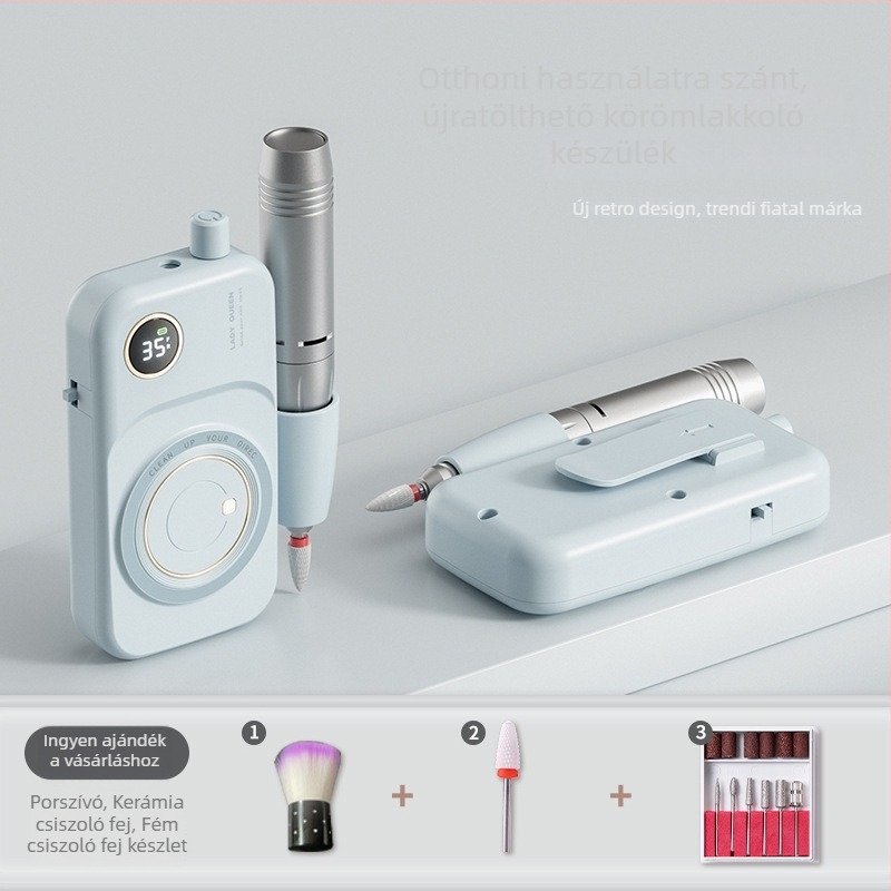 Tölthető elektromos körömcsiszoló gép – eszközkészlettel, manikűrhöz, csiszolás és polírozás, műanyag ház