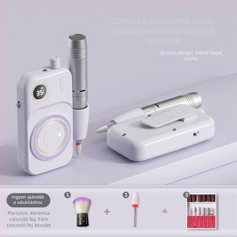Tölthető elektromos körömcsiszoló gép – eszközkészlettel, manikűrhöz, csiszolás és polírozás, műanyag ház