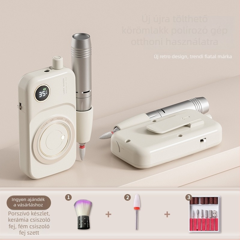 Tölthető elektromos körömcsiszoló gép – eszközkészlettel, manikűrhöz, csiszolás és polírozás, műanyag ház