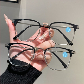 Olvasó szemüveg, fém félkeret, kékfény elleni védelem, HD szemvédelem, négyzetes keret