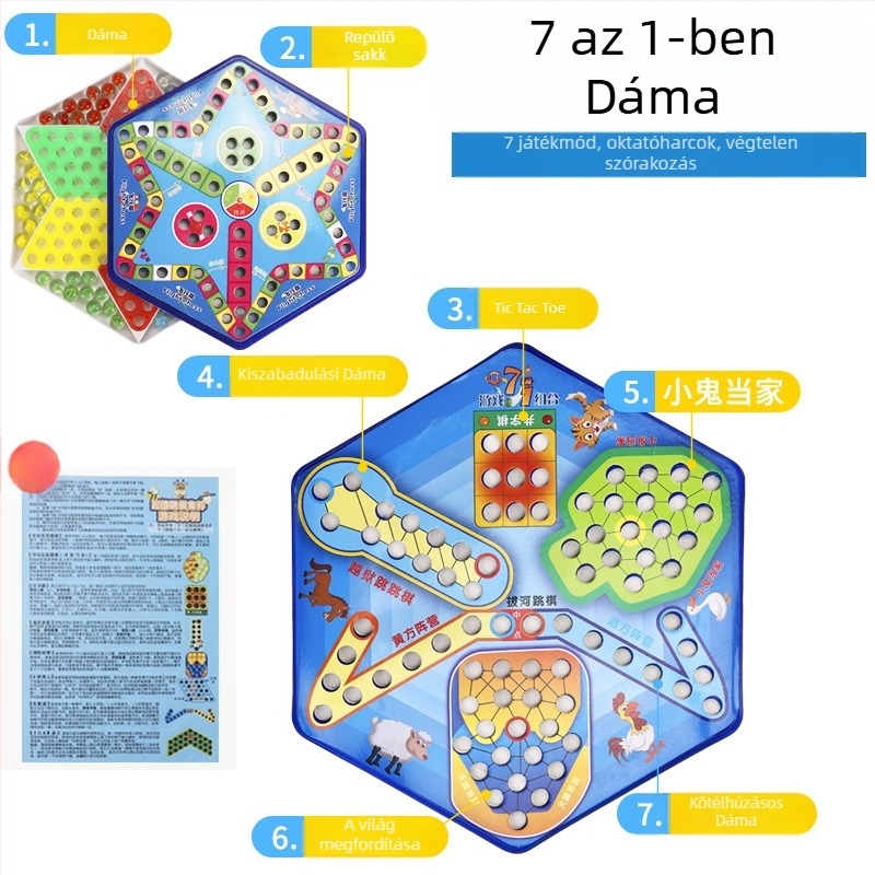 műanyag Flying Chess társasjáték készlet, Challenge márka — zacskós csomagolás, 4–35 éveseknek