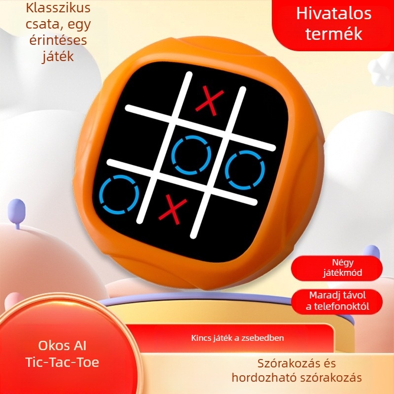 Elektronikus Tic-Tac-Toe játék — négy az egyben, műanyag/PU, 7–14 éveseknek, szellemi fejlesztés, interaktív játék