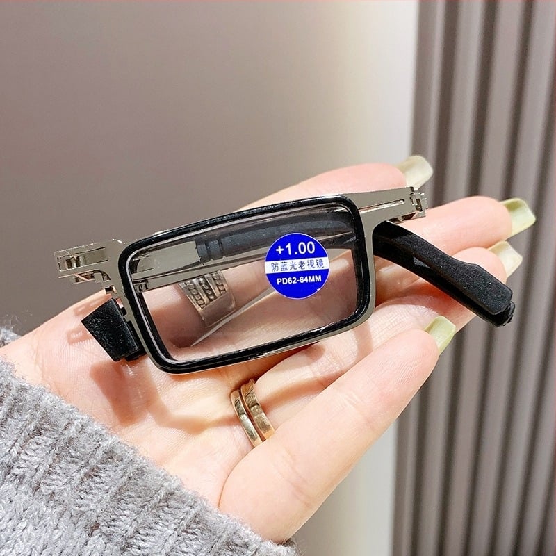 Összecsukható fém keretes olvasó szemüveg, ultra vékony, kékfény-védelem, UV-védelem, PC lencsék