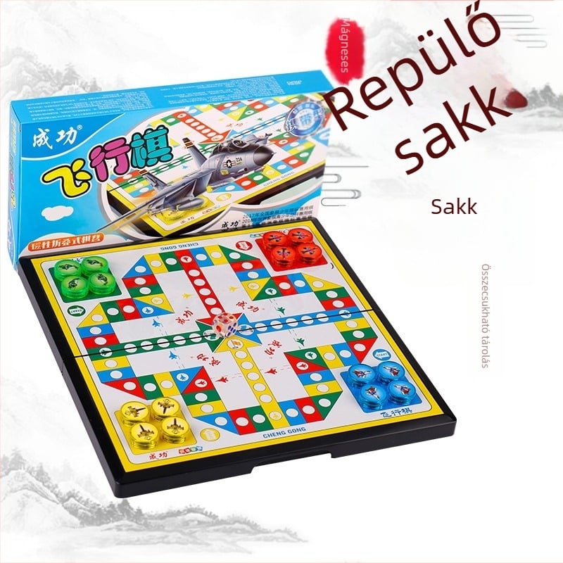 Mágneses összecsukható többjátékos sakkkészlet műanyag figurákkal – tartalmaz dáma, Gomoku, repülő sakk és kínai sakk; hordozható