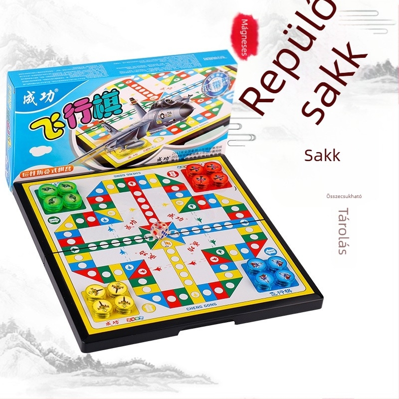 Mágneses összecsukható többjátékos sakkkészlet műanyag figurákkal – tartalmaz dáma, Gomoku, repülő sakk és kínai sakk; hordozható