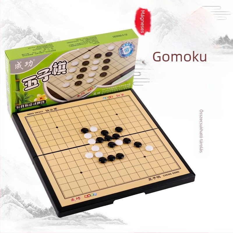 Mágneses összecsukható többjátékos sakkkészlet műanyag figurákkal – tartalmaz dáma, Gomoku, repülő sakk és kínai sakk; hordozható