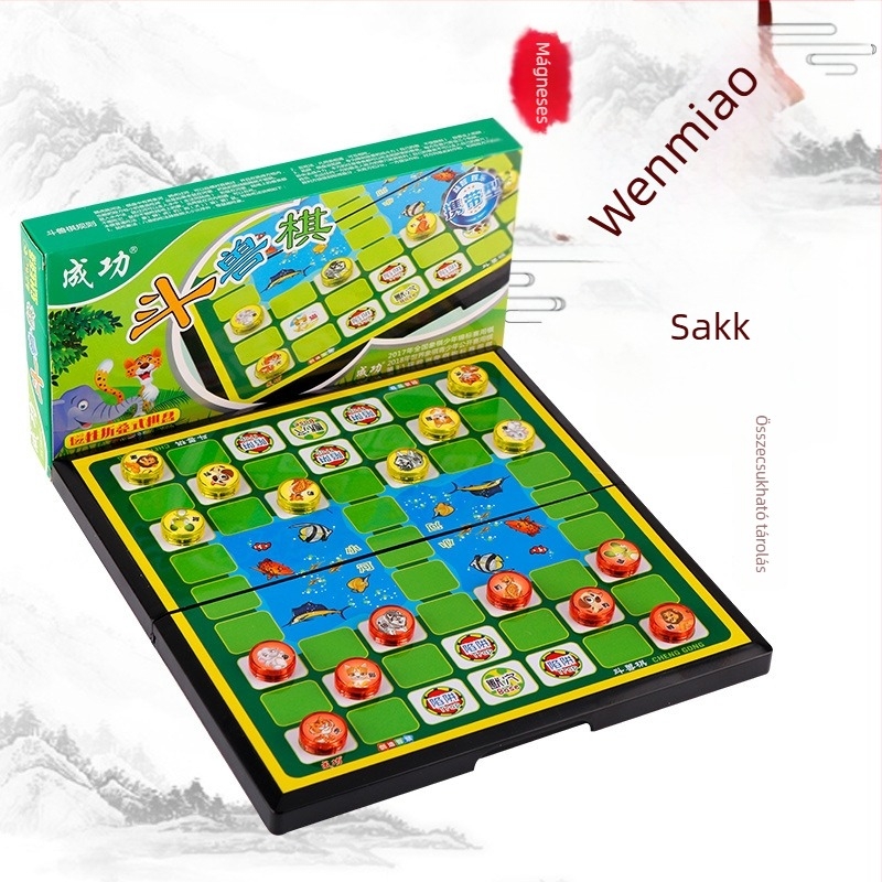 Mágneses összecsukható többjátékos sakkkészlet műanyag figurákkal – tartalmaz dáma, Gomoku, repülő sakk és kínai sakk; hordozható