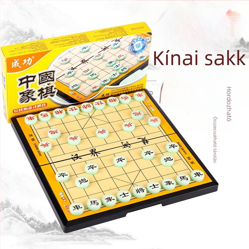 Mágneses összecsukható többjátékos sakkkészlet műanyag figurákkal – tartalmaz dáma, Gomoku, repülő sakk és kínai sakk; hordozható