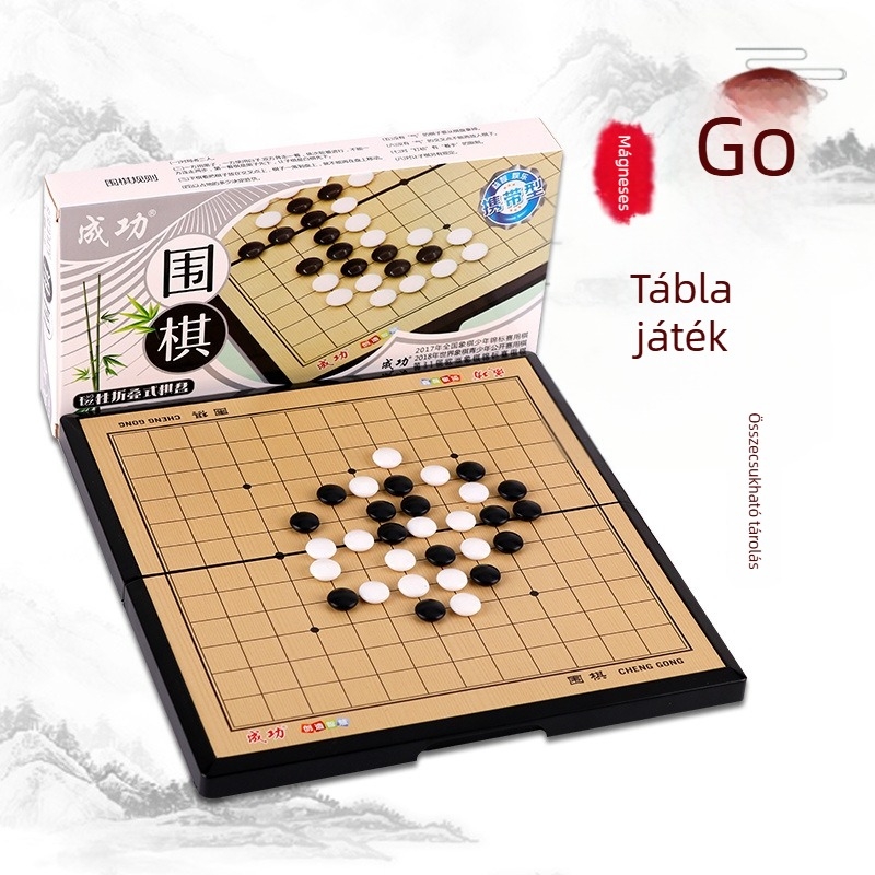 Mágneses összecsukható többjátékos sakkkészlet műanyag figurákkal – tartalmaz dáma, Gomoku, repülő sakk és kínai sakk; hordozható