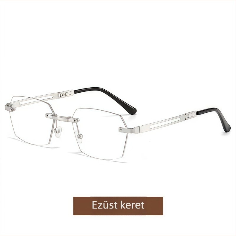 Összecsukható olvasó szemüveg, titániumötvözet keret, keret nélküli dizájn, PC lencsék kékfény- és sugárzás elleni védelemmel, kompakt és könnyű, hosszú arc formához tervezve