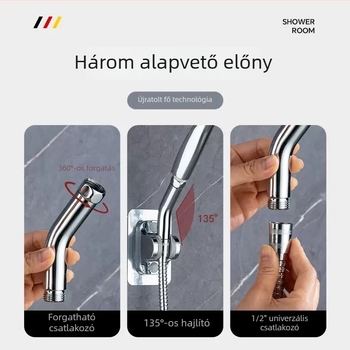 135°-os könyökcsuklós zuhanyfej, kézi permetezővel, acél, menetes csatlakozás