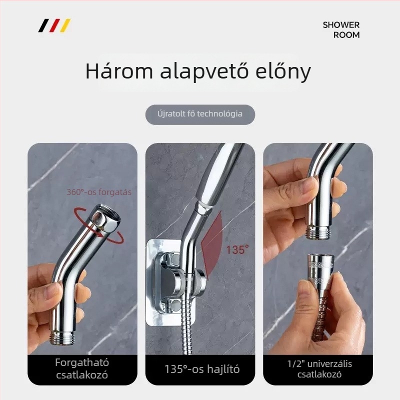 135°-os könyökcsuklós zuhanyfej, kézi permetezővel, acél, menetes csatlakozás
