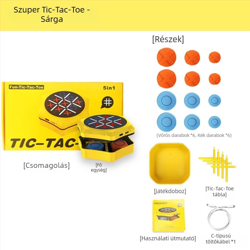 4 az 1-ben/5 az 1-ben Multifunkcionális Tic-Tac-Toe tábla – Elektronikus oktatási játék gyerekeknek, kétjátékos interaktív fejlesztés, kéz-szem koordináció, műanyag konstrukció