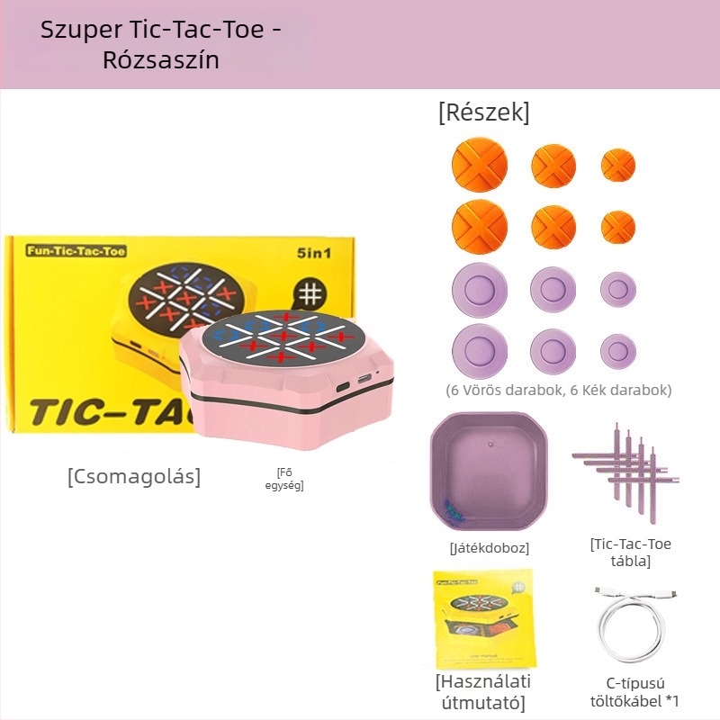 4 az 1-ben/5 az 1-ben Multifunkcionális Tic-Tac-Toe tábla – Elektronikus oktatási játék gyerekeknek, kétjátékos interaktív fejlesztés, kéz-szem koordináció, műanyag konstrukció