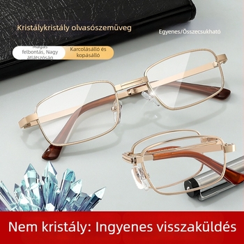 Olvasószemüveg kristály lencsékkel, ultra-könnyű, anti-radiációs, teljes fém kerettel, idős embereknek