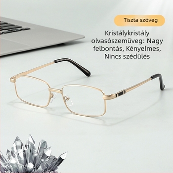 Olvasószemüveg kristály lencsékkel, ultra-könnyű, anti-radiációs, teljes fém kerettel, idős embereknek
