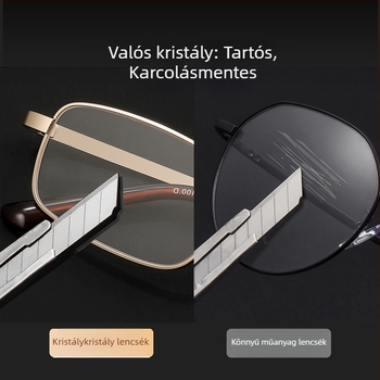 Olvasószemüveg kristály lencsékkel, ultra-könnyű, anti-radiációs, teljes fém kerettel, idős embereknek