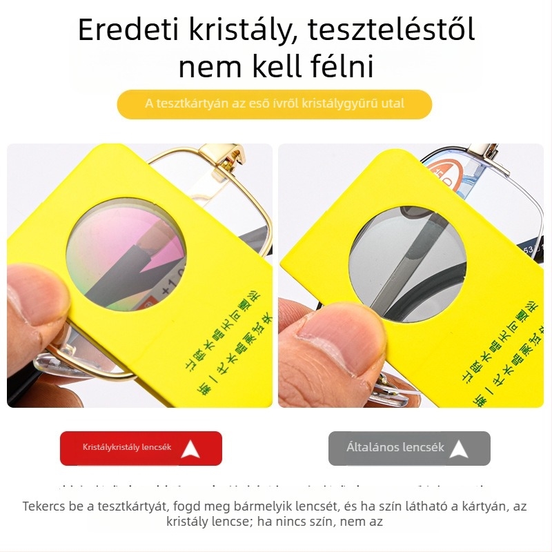 Olvasószemüveg kristály lencsékkel, ultra-könnyű, anti-radiációs, teljes fém kerettel, idős embereknek