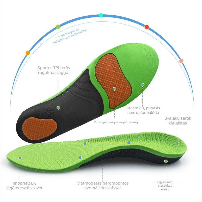 Ortopédiai korrekciós talpbetét, teljes hosszúságú, PU anyag, boltozati támasz, sport- és hétköznapi cipőkhöz